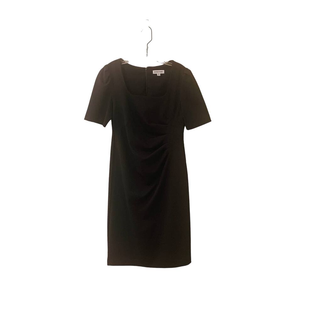 Shelby & Palmer Black Sheath Dress with Side Rouching, Square Neckline, Size 10